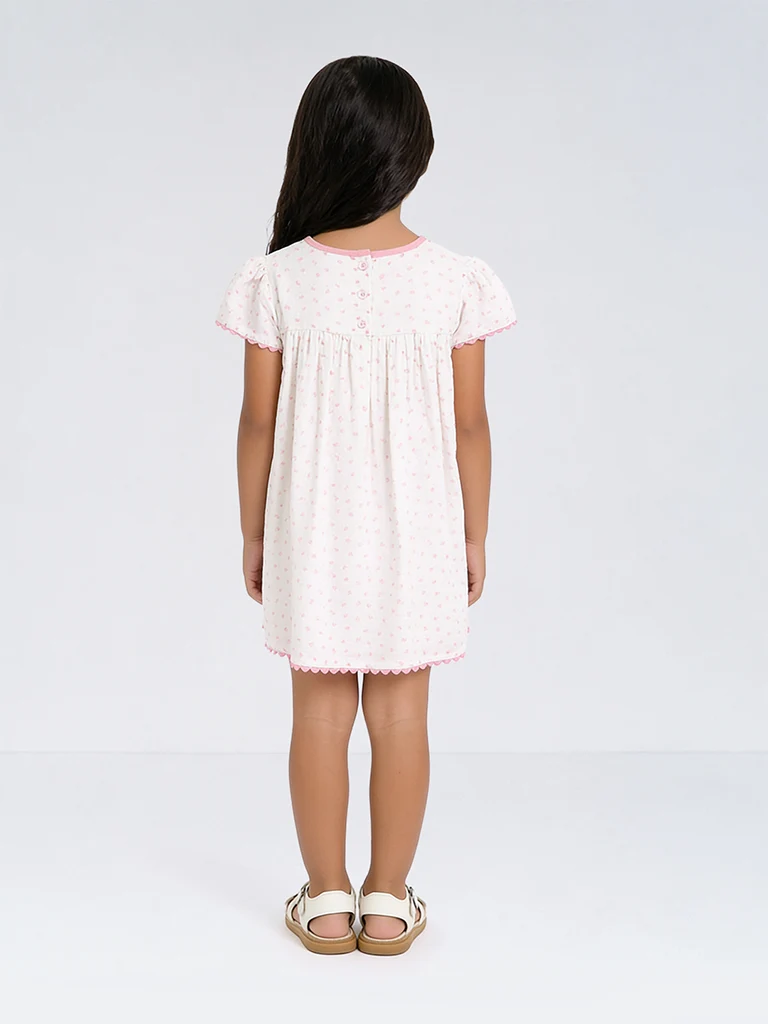 Kids Girls Off-White Printed Cotton A-Line Dress